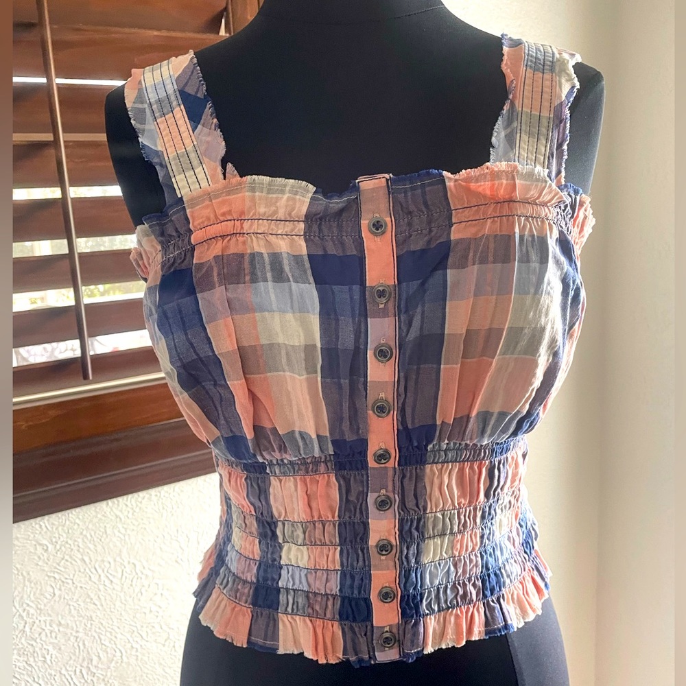Anthropologie raw edge plaid tank M